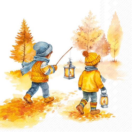 20 Servietten Autumn Walk - Kinder mit Laternen im Herbst 33x33cm