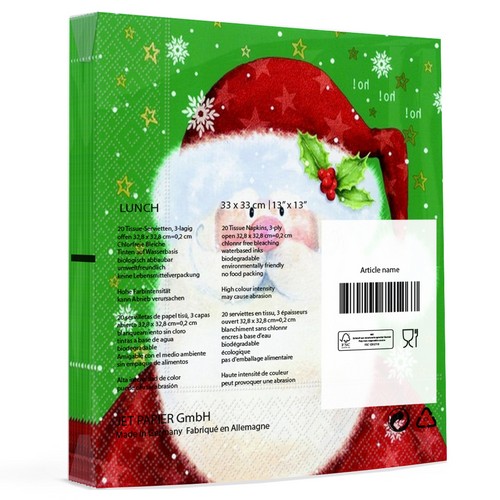 20 Servietten Saint Nick green - Lustiger Weihnachtsmann auf grün 33x33cm