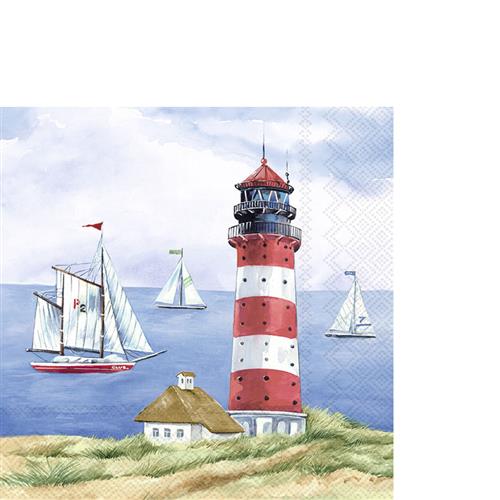 20 kleine Cocktailservietten Seelust - Leuchtturm überragt das Meer 33x33cm