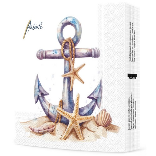 20 Servietten Rusty Anchor - Rustikaler Anker mit Seestern 33x33cm