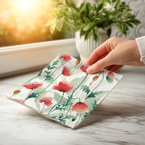20 kleine Cocktailservietten Poppies delight - Kunstvolle Mohnblumen 25x25cm