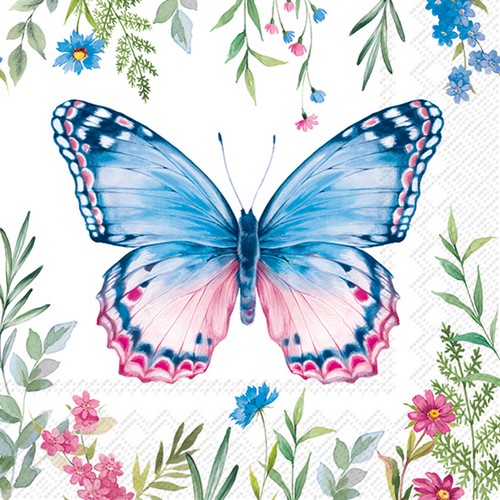 20 Servietten Ylvie - Pflanzen um Schmetterling 33x33cm