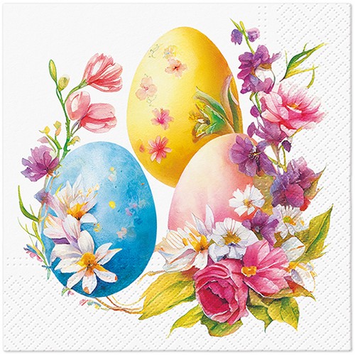 20 Servietten Egg Bouquet - Elegante Ostereier an Blumen 33x33cm