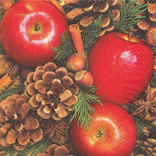 20 Servietten Apples with Nuts - Äpfel & Nüsse 33x33cm