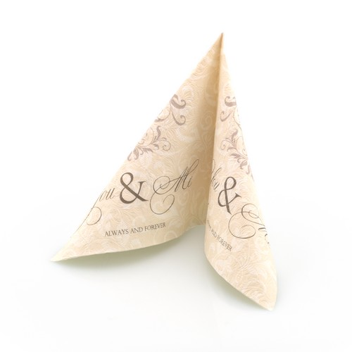 16 Servietten geprägt You and Me cream-taupe 33x33cm