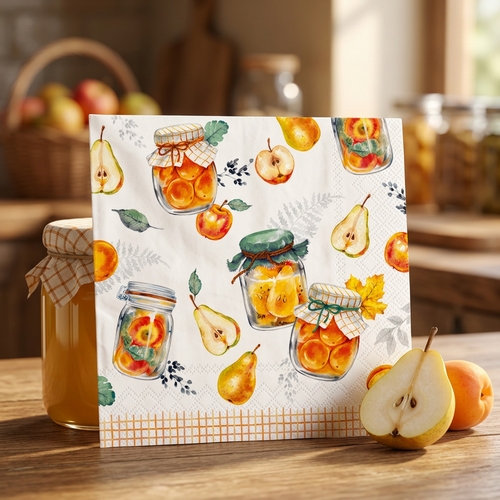 20 Servietten Preserving Fruits - Konserviertes Obst im Glas 33x33cm