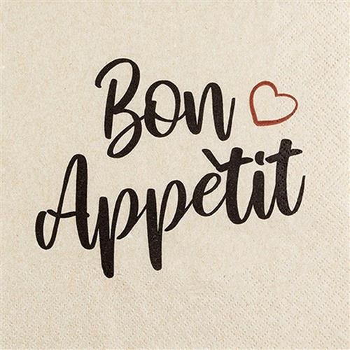 20 Servietten Eco Line Bon Appètit avec Coeur - Guten Appetit Eco 33x33cm
