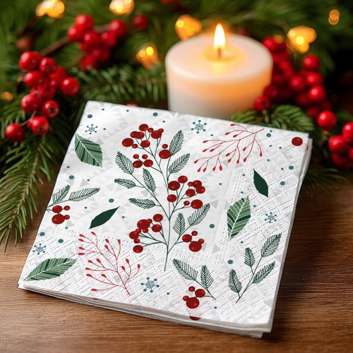 20 kleine Cocktailservietten Festive florals - Natürliche Winter-Elemente 25x25cm
