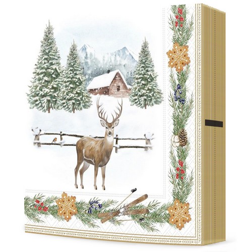 20 Servietten White Forest - Hirsch im Winteridyll 33x33cm