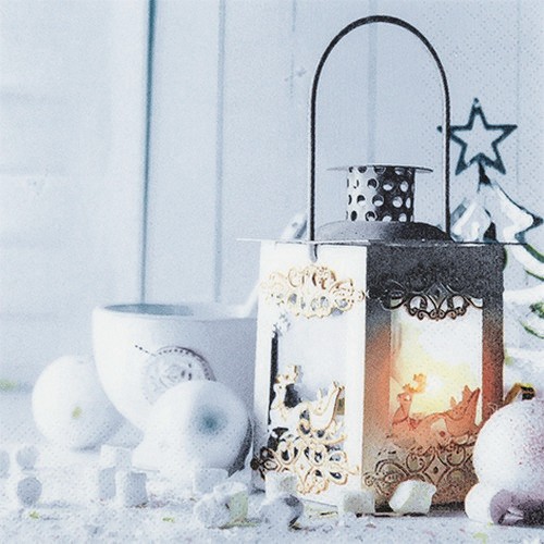 20 Servietten White Lantern - Leuchtende Weihnachtslaterne 33x33cm