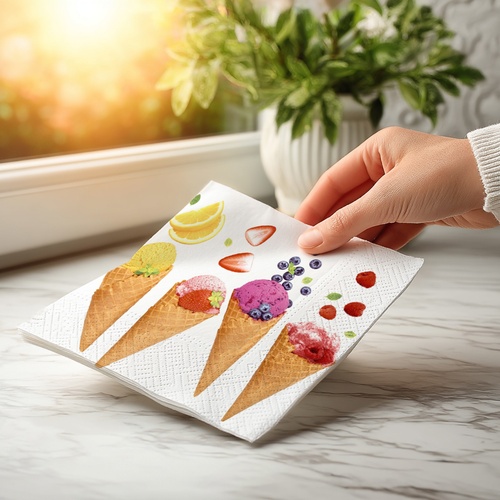 20 kleine Cocktailservietten Icecream Dream - Fruchtige Eiswaffeln 25x25cm
