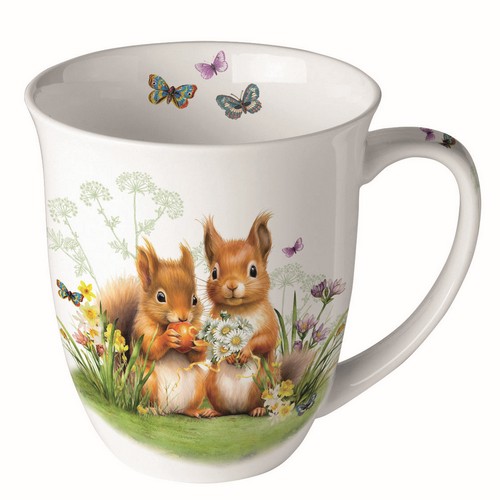 Tasse aus Porzellan Little Squirrels - Eichhörnchen-Paar an Blumen 0,4L, Höhe 10,5cm