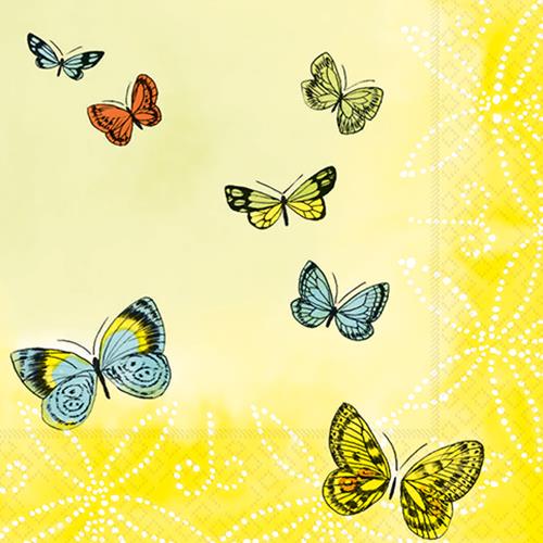 20 Servietten Papillons - Schmetterlinge auf gelb 33x33cm