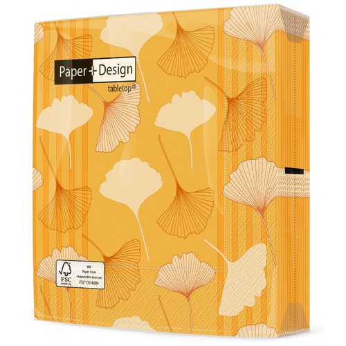 20 Servietten Ginko Glow - Ginkgo auf gelb 33x33cm