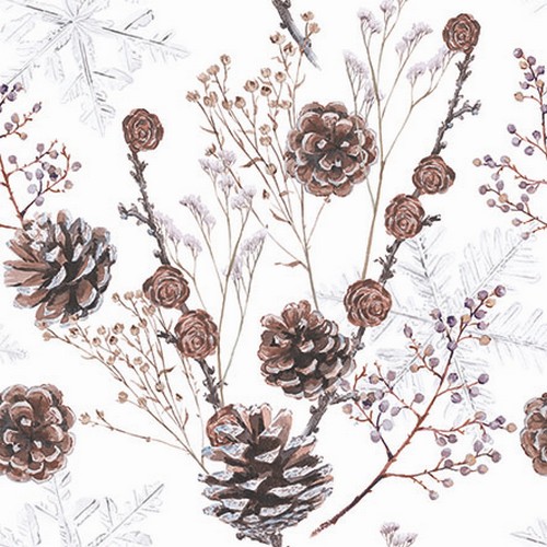 20 Servietten Pine Cones white - Zapfen an Zweige 33x33cm