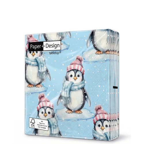 20 kleine Cocktailservietten Pengupal - Pinguin auf Scholle 25x25cm