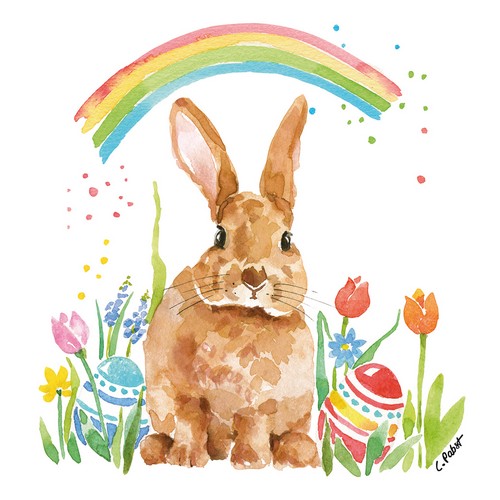 20 Servietten Rainbow Rabbit - Hase unter Regenbogen 33x33cm