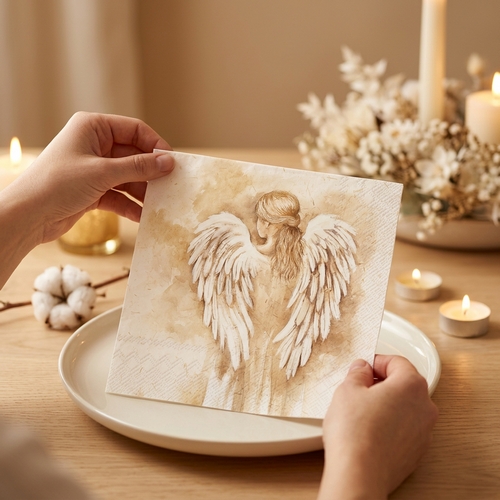 20 Servietten Romantic Angel cream - Mädchen als Engel creme 33x33cm