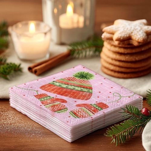 20 kleine Cocktailservietten Arctic warmth - Warme Bekleidung 25x25cm