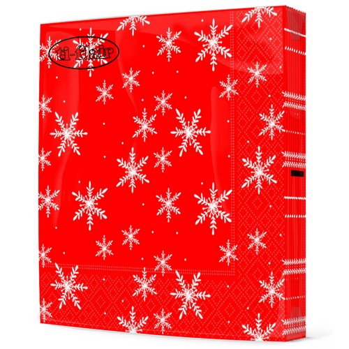 20 Servietten Snöflingör red - Weiße Schneekristalle auf rot 33x33cm