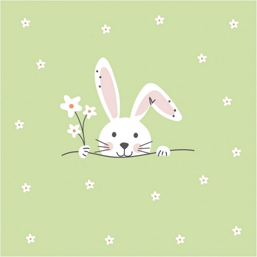 20 Servietten Hello Easter green - Hase um Blumen grün 33x33cm