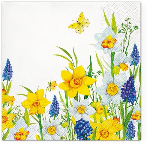 20 Servietten Spring Daffodills - Blumenwiese voller Narzissen 33x33cm