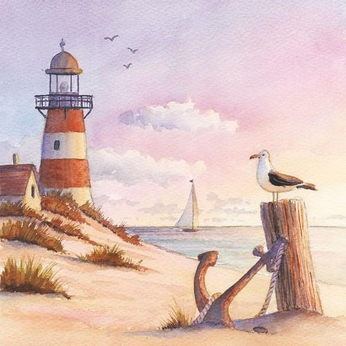 20 Servietten Sunset - Möwe bewundert das Meer 33x33cm
