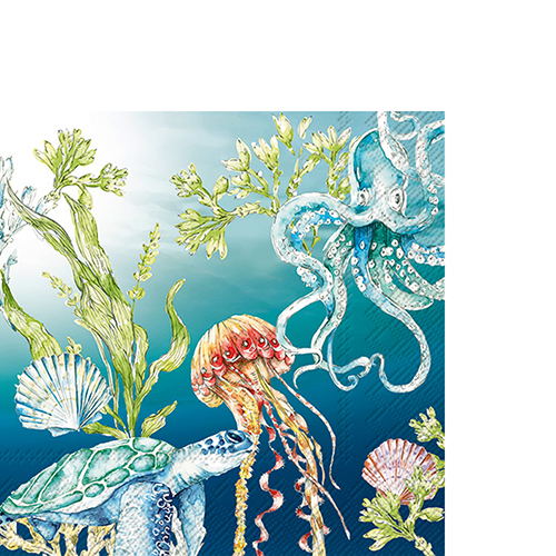 20 kleine Cocktailservietten Deep blue Sea - Welt des Ozeans 25x25cm