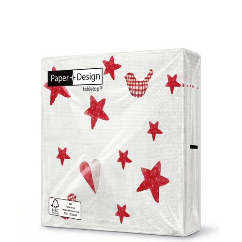 20 kleine Cocktailservietten Artisan joy white - Rot im Fokus 25x25cm