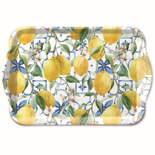Tablett klein Mediterranean Lemons - Zitronen auf blauem Gitter 20,8x13,6cm