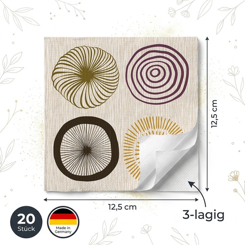 20 kleine Cocktailservietten Forms of Nature - Kreise in unterschiedlichen Varianten 25x25cm