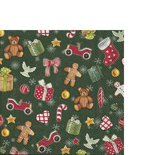20 kleine Cocktailservietten Festive Christmas Toys - Miniatur Weihnachtsgeschenke 25x25cm
