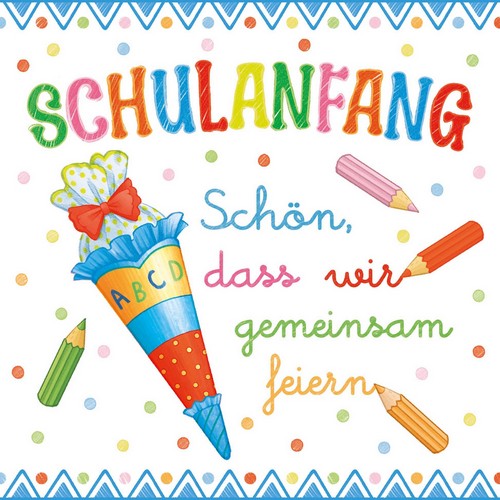 20 Servietten Schulanfang gemeinsam blau 33x33cm