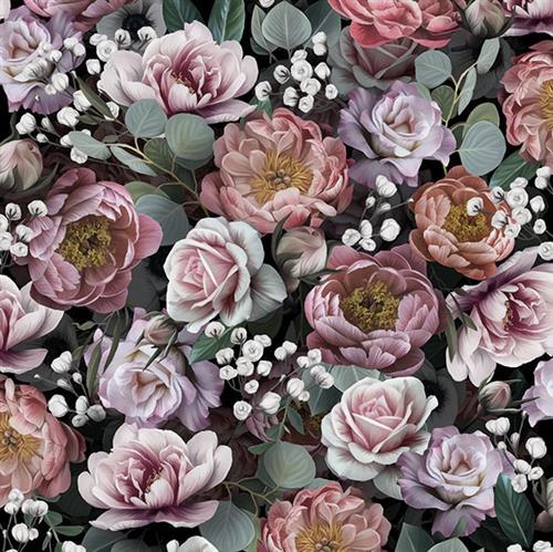 20 Servietten Vintage Flowers Black – Vintage Blumen auf schwarz 33x33cm
