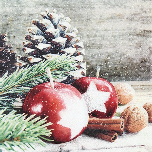 20 Servietten Apple Luck - Äpfel, Zweige & Zapfen 33x33cm