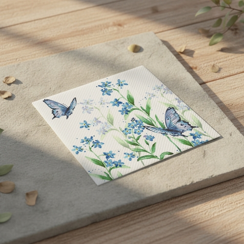 20 Servietten Azure bloom - Schmetterlinge an blauen Blumen 33x33cm