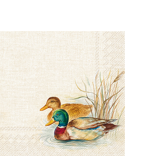 20 kleine Cocktailservietten Hunted Ducks cream - Naturausschnitt Enten 25x25cm
