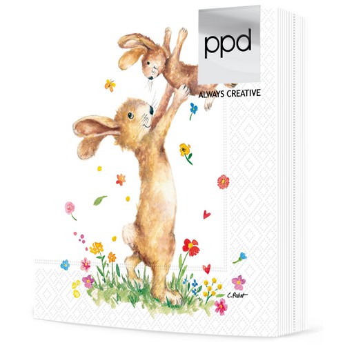 20 Servietten Hey Easter - Hasenfamilie mit Spaß 33x33cm