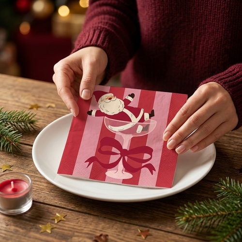 20 Servietten Merry Santa - Weihnachtsmann im Glas 33x33cm