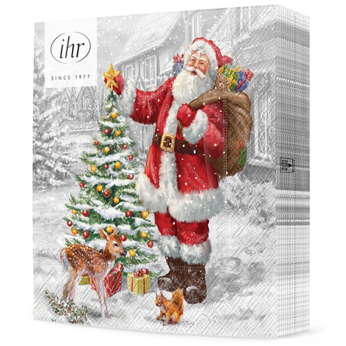 20 Servietten Santas XMas Tree - Santa freut sich über Weihnachtsbaum 33x33cm
