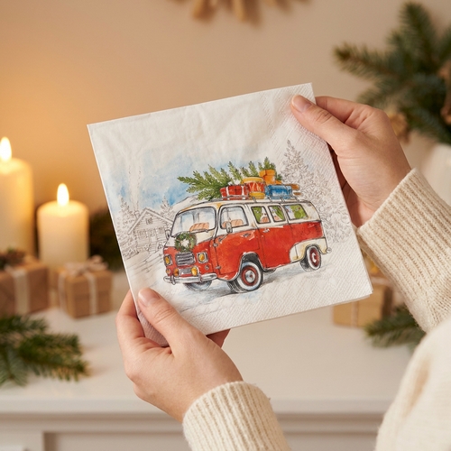 20 Servietten Christmas Bus - Mit dem Bus durch den Winter 33x33cm