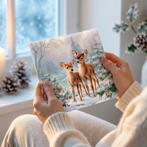 20 Servietten Olivia and Oliver - Reh-Paar im Winterwald 33x33cm