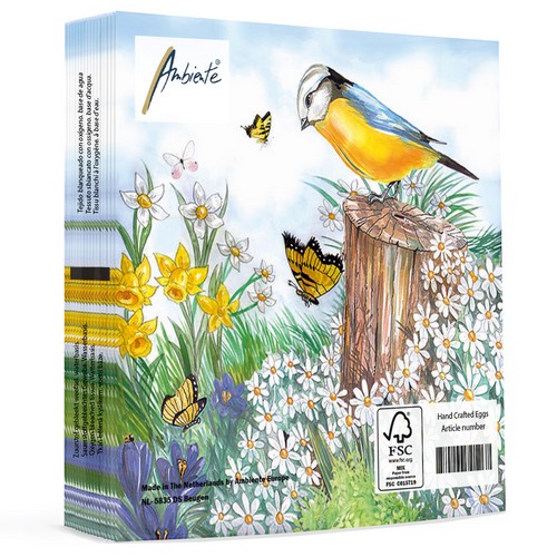 20 Servietten Bird Watching - Vogel beobachtet Frühlingsgeschehen 33x33cm