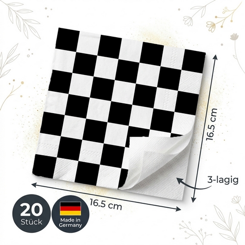 20 Servietten Chess-Board - Schachbrett schwarz-weiß 33x33cm