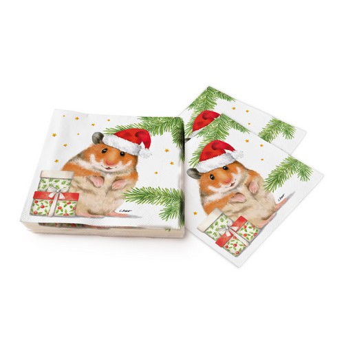 20 Servietten Max - Hamster in Weihnachtsstimmung 33x33cm