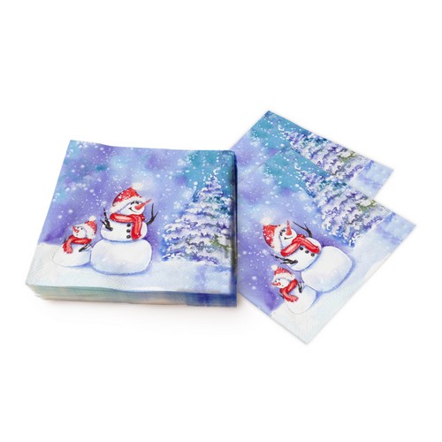 20 Servietten Frosty friends - Schneemänner in Landschaft 33x33cm