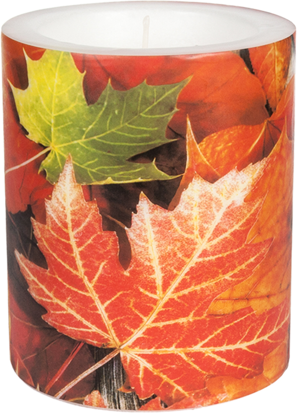 Kerze rund Maple Leaves - Ahornblätter Ø10cm, Höhe 12cm