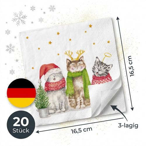 20 Servietten Sacred Cats - Singende Katzen im Winteroutfit 33x33cm