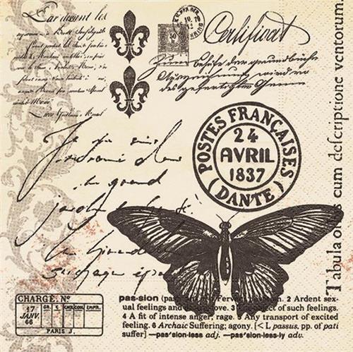 20 Servietten Butter-fly-mail 33x33cm