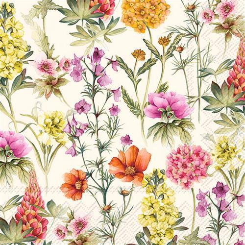 20 Servietten Marabella cream - Vielzahl an Blumen auf creme 33x33cm